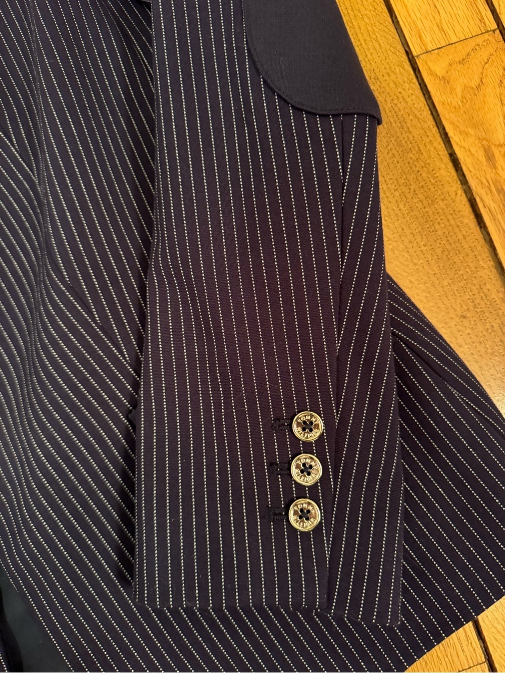Tommy Hilfiger Navy Pinstripe Blazer with Elbow Patches - Picture 6 of 12